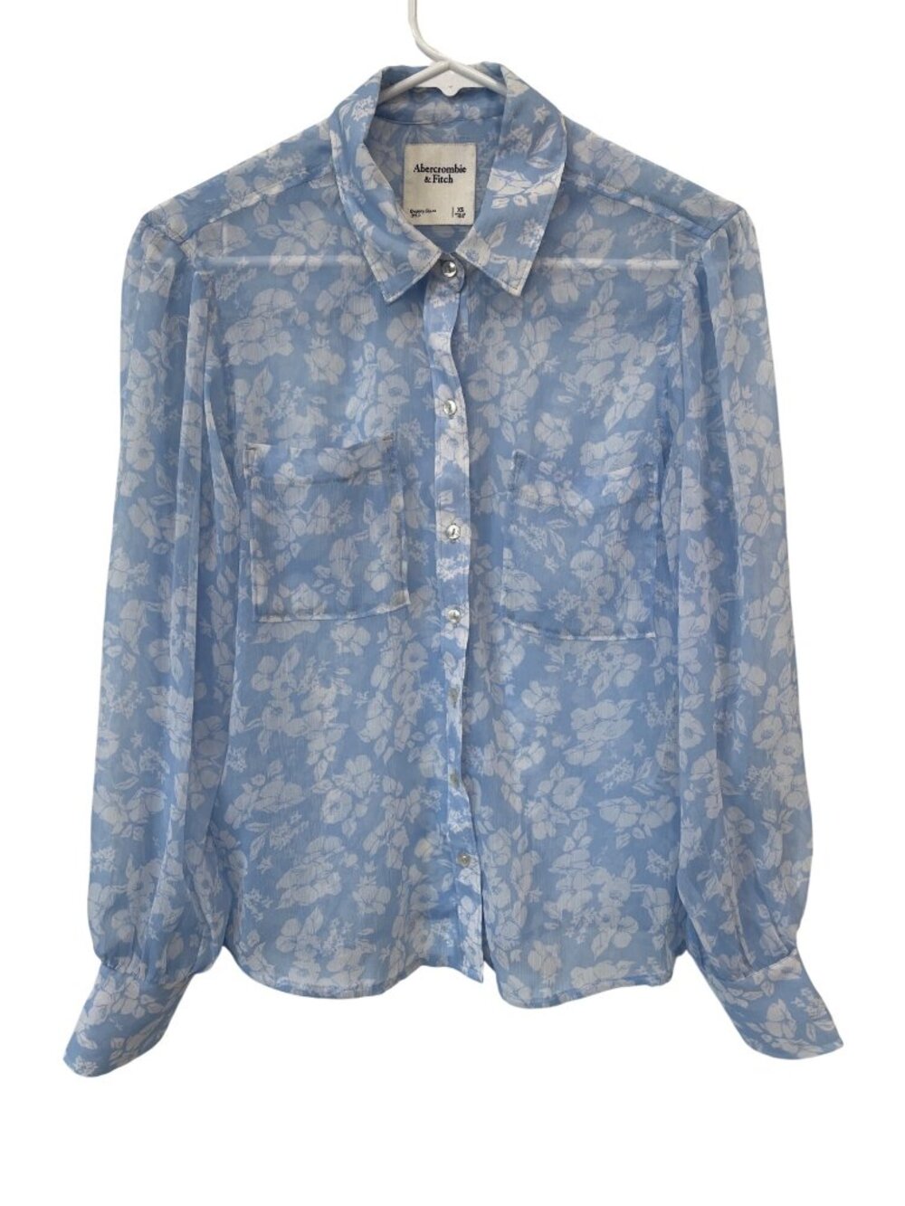 Abercrombie and Fitch Floral Shirt Size XS Sheer Button Front Long Sleeve Blue
